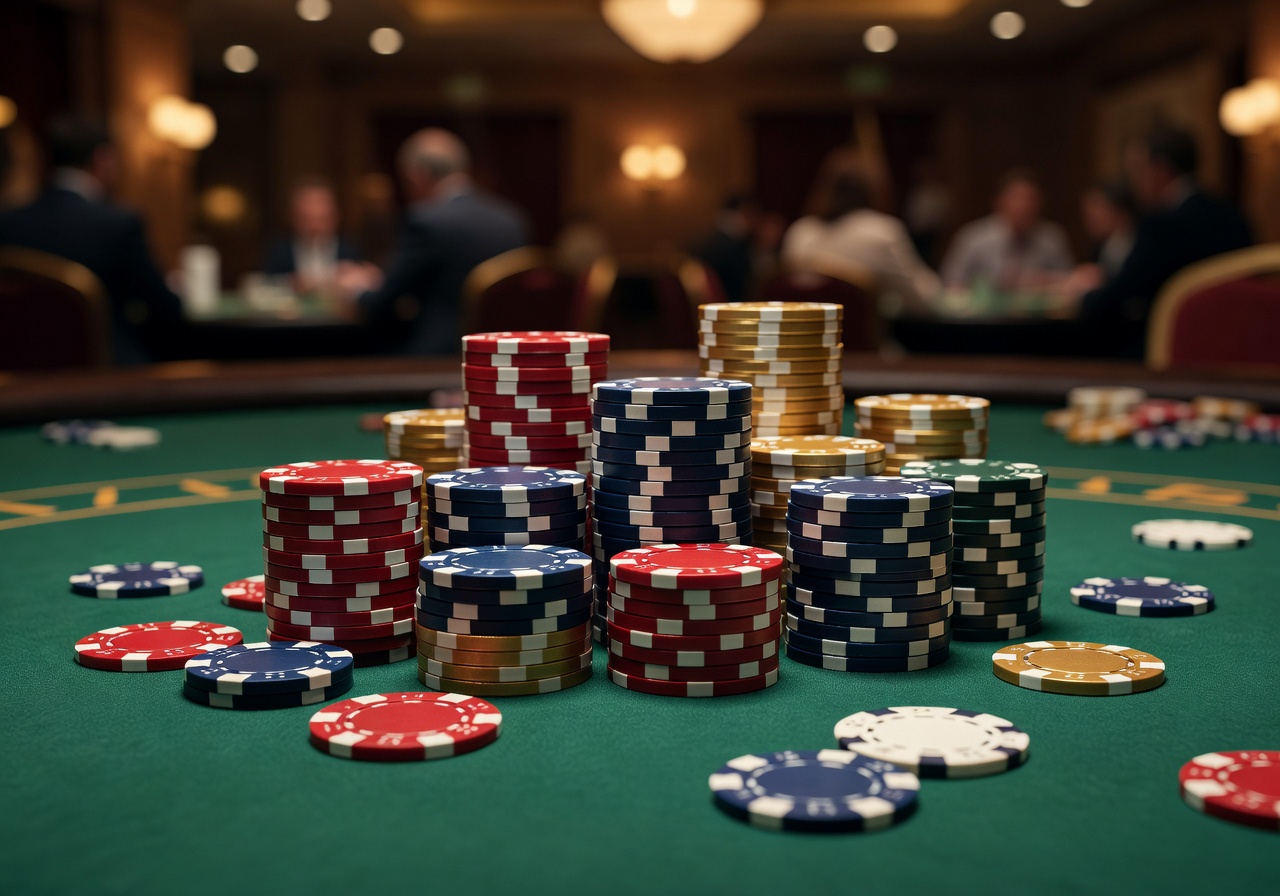 Casino chips stacked on table
