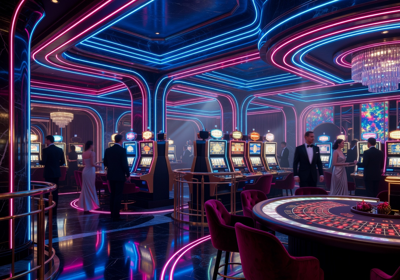 Luxury casino interior with neon lighting