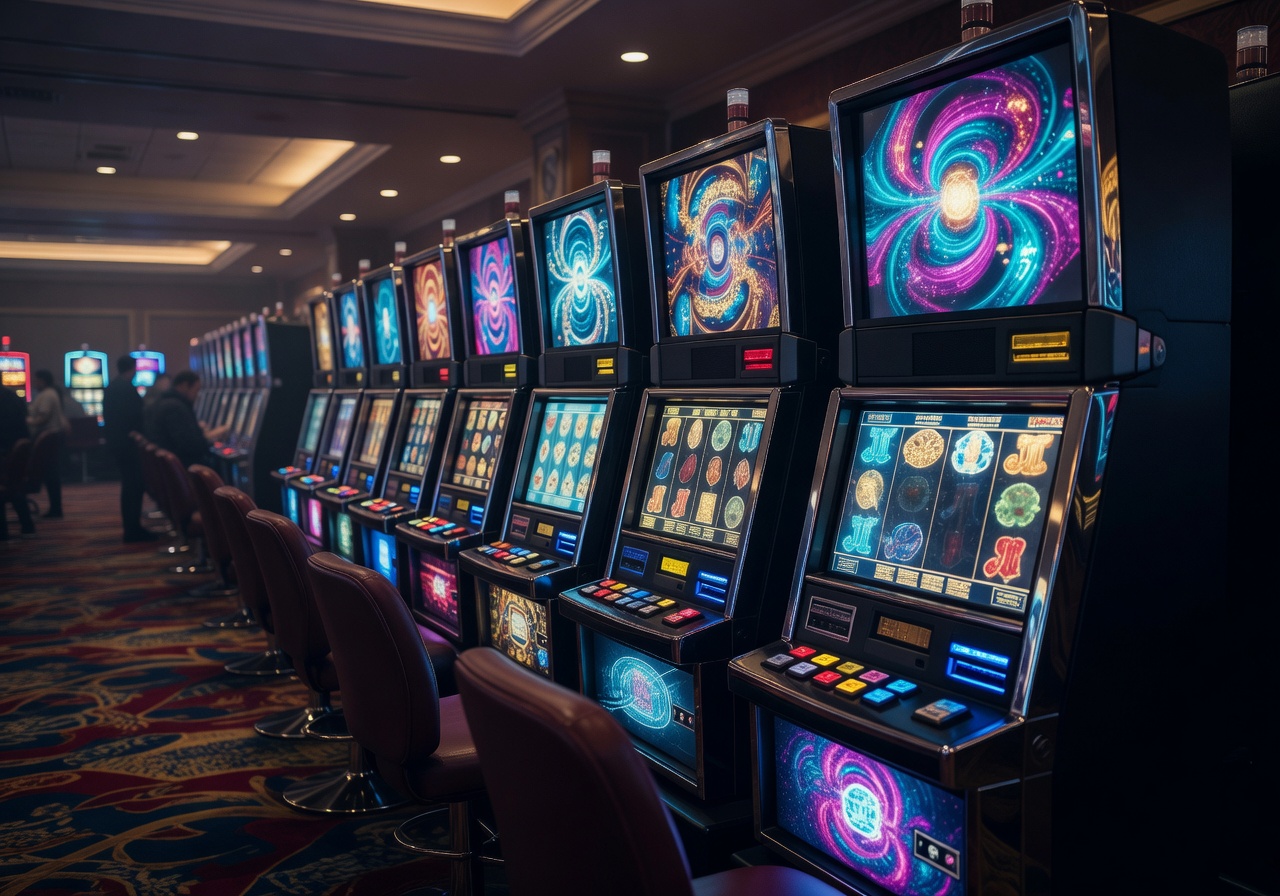 Slot machine row gaming hall